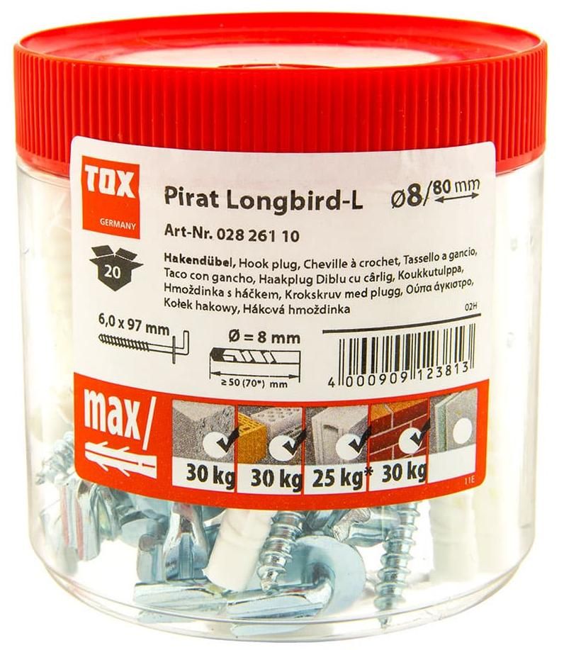 Дюбель с костылем 8х80 мм Pirat Longbird-L TOX, полиэтилен, 20 шт - фото